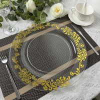 Fête de mariage baroque Vintage rond 13 pouces en plastique fleur d'or or clair plaque de chargeur transparente pour table dîner réception