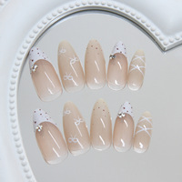 Autocollants d'ongles à presser en ABS, effet dégradé, strass, forme nœud, détachables, pour manucure française blanche amande, 30 pièces pour doigts