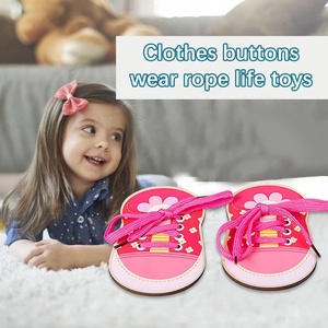Children Learn Basic Life Skills Tie Shoelaces Montessori Wooden Lacing Shoes Tying Practice Board Threading <strong>Activity</strong> Board Toy - Product Image 2
