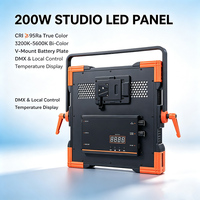Projecteur vidéo LED professionnel 200W 3 canaux en alliage d'aluminium, lumière d'appoint 3200~5600K CCT réglable, Ra95, rendu des couleurs élevé, DMX512