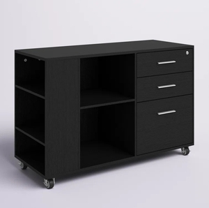 Archivador de madera de 3 niveles con 3 <span class=keywords><strong>cajones</strong></span> y 3 estantes de almacenamiento laterales y ruedas - Product Image 1