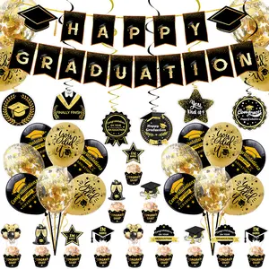 레몬 졸업 파티 장식 2023 축하 졸업 배너 컵케익 토퍼 풍선 글로브 파티 용품