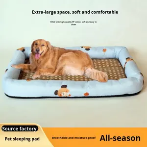 Katı desen lüks kare Rattan yatak kediler köpekler için yaz soğutma keten evcil hayvan battaniyesi ipek PVC baskılı bez yatak <span class=keywords><strong>Mat</strong></span> - Product Image 2