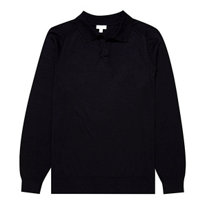 Gingtto Solid Black Wholesale High Quality Wholesale Custom Logo Long Sleeve Polo - Product Image 2