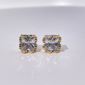 Pendientes de Botón de Circonita Blanca con Corte Princesa Geométrico Clásico de Tianyu Gems, con Engaste de Ocho Puntas, Latón Chapado en Oro para Mujer - Product Image 2