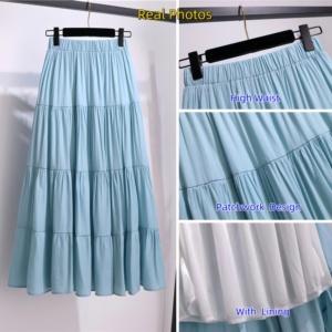Women Cotton Linen Summer <strong>Skirt</strong> Solid <strong>Patchwork</strong> Lined Lady Casual A-line <strong>Skirt</strong> - Product Image 5