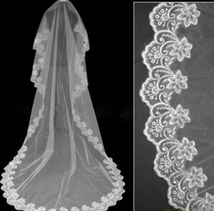Voile de mariée en tulle de haute qualité, bordure en dentelle noire ivoire, broderie, 1 couche, accessoires de <span class=keywords><strong>mariage</strong></span>, 2025 - Product Image 5