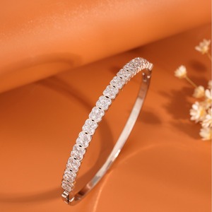 European American Style Zircon <b>Bracelet</b> Flower Pattern Bezel Setting Women's Jewelry Gift 14K Gold <b>White</b> K Zinc Alloy - Product Image 2