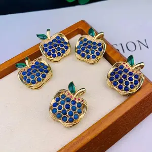Kalung liontin batu alam Lazurite/Lapis Lazuli liontin jimat bentuk apel tembaga untuk membuat perhiasan Diy