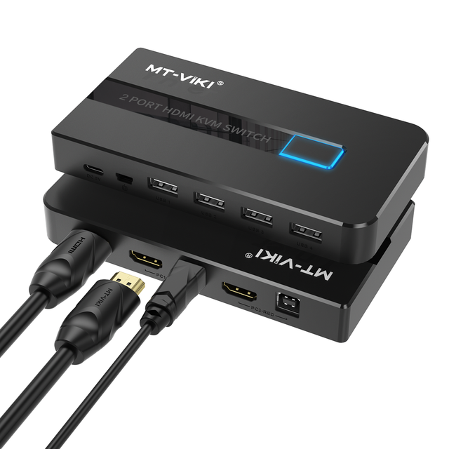 MT-VIKI 4K 30Hz /USB KVM Switch 2 Computer Ports + 2 Cables 1 Monitor 2-in-1 Desktop Control Switcher