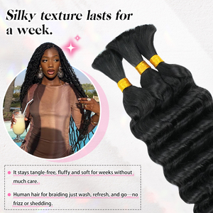 Cabello Brasileño Virgen a Granel, Ondulado Profundo Estilo Boho, Cabello Humano a Granel para Trenzas, 100g, Ondulado Tipo Agua, Sin Trama, Trenzas Sin Nudos - Product Image 3