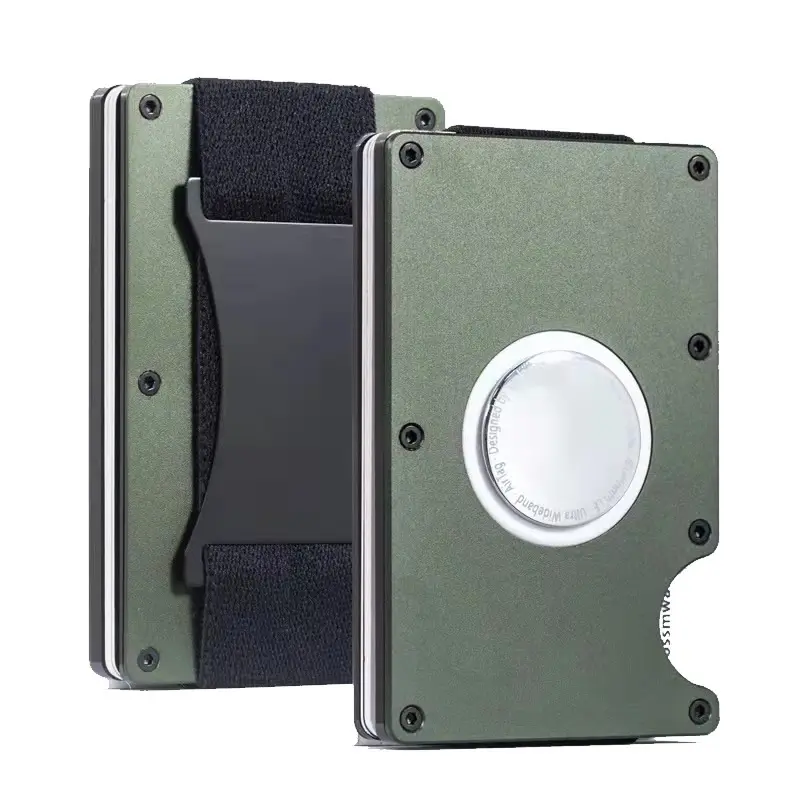 2022 Customized Color RFID Blocking Aluminum Metal Wallet Minimalist Card Holder Money Clip Ridg Wallet with Cash Strap