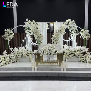 LEDA Wedding <b>Party</b> & Banquet Events Decor Modern White Frame <b>Backdrop</b> Stand Round Hanging Flower Metal <b>Backdrop</b> - Product Image 1