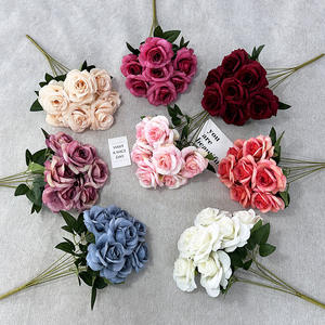 Boda Flor de Rosa artificial 7 cabezas Mesa Rosa Salvia Flores verdes Estilo europeo Ramo Centros de mesa Decoración - Product Image 4