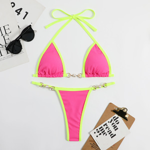Custom Swimwear Rib Binding Trim <b>Micro</b> Color Block <b>String</b> <b>Bikini</b> <b>Micro</b> Triangle <b>Bikinis</b> Beachwear Sexy Swimsuit for Women - Product Image 3