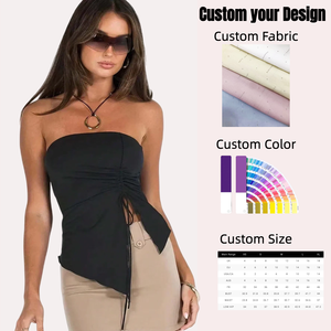 Nouvelle mode couleur unie poitrine Wrap biseauté Patchwork plissé sangle Slim-Fit asymétrique femmes Corset hauts courts élégant - Product Image 1