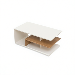 Tavolino da Caffè Moderno Rettangolare Bianco con Ripiano a L in Legno, Arredamento Minimalista per Soggiorno - Product Image 1