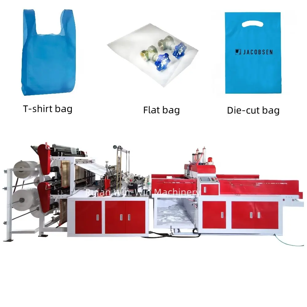 New Automatic Plastic PE Shopping Bag Making Machine 400pcs/min T-Shirt Bag with Flat Bottom Sealing and Cutting