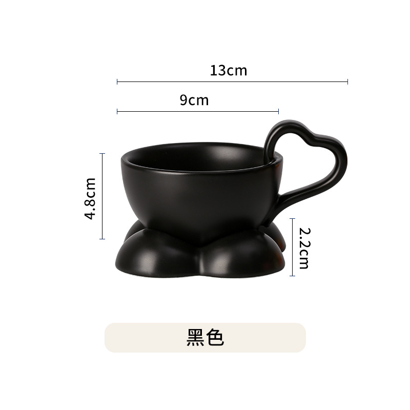 Pure black heart cup and saucer