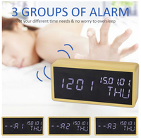 Reloj Despertador Digital de Bambú con Calendario, Temperatura, Humedad, Diseño Nuevo de EMAF, Decoración para el Hogar, Carcasa de Madera, Alimentación USB, LED