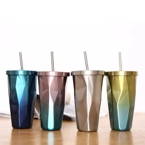 Vacuum Mug Drinking <b>Cups</b> Insulated Coffee Travel Mugs 16oz Stainless Steel Irregular Shape Coffee Tumbler With Straw - Product Image 3
