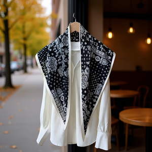 Sciarpa triangolare multifunzionale 135*60 cm con motivo bianco e nero per donna, accessorio di moda - Product Image 2