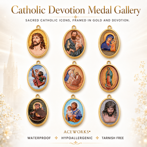 Medalla Católica |   Colgante Cristiano de Acero Inoxidable con Baño de Oro PVD de 18K, Esmaltado, con Imagen de Jesús y Marí<span class=keywords><strong>a</strong></span> |   Resistente al agua y sin deslustre - Product Image 1