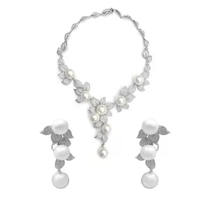 精美的生花饰品珍珠项链耳环饰品套装婚庆女珍珠饰品套装
