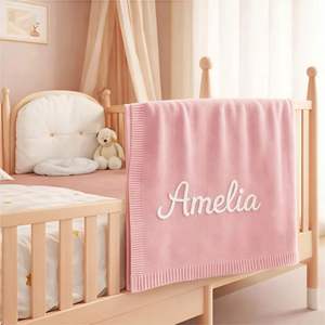 Manta de Bebé Moderna de Punto de Algodón, con Nombre Bordado Personalizado, Suave y Transpirable, para Uso en las Cuatro Estaciones, Recuerdo de Bienvenida - Product Image 2