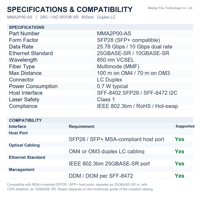 Nouveau module transceiver optique 10Gtek 25G SFP28 25GBASE SR 850nm MMF Duplex LC 100m compatible Mellanox MMA2P00-AS pour centre de données