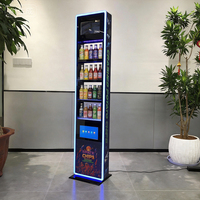 Étagère de présentation personnalisée sur pied à 4 niveaux avec éclairage LED, en acrylique, pour bouteilles de boissons, présentoir de produits, présentoir de spiritueux avec écran LCD