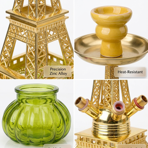 Set Narghilè Moderno a Doppio Tubo in Lega di Zinco e Vetro con Design <span class=keywords><strong>Torre</strong></span> <span class=keywords><strong>Eiffel</strong></span> per Bar e Discoteche - Product Image 4