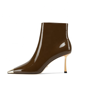 Fabricant sur mesure de luxe Nouvelle arrivée de bottines à talons hauts en cuir élégantes et chics à bout carré et à enfiler - Product Image 3