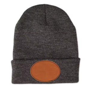 Wholesale Custom Logo Knitted Beanie <b>Cap</b> High Quality Warm Laser Leatherette Patch Blank Hat for <b>Men</b> Winter - Product Image 4
