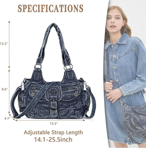 Sac bandoulière hobo en <span class=keywords><strong>jean</strong></span> personnalisé, sac à main décontracté en <span class=keywords><strong>jean</strong></span> pour femme, grande capacité, multi-poches, sac à bandoulière en <span class=keywords><strong>jean</strong></span> - Product Image 2