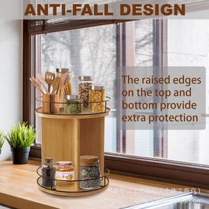 Wooden kitchen rack combining iron and wood, rotating multi-layer <b>spice</b> <b>jars</b>, seasoning boxes, kitchenware and tableware - Product Image 2