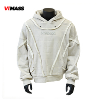 Sweat-shirt à capuche en molleton texturé à panneaux structurés et patchwork, vêtement d'extérieur pour le streetwear, vente en gros, fabrication OEM personnalisée