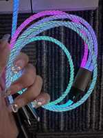 Câble USB C vers USB C avec lumière LED RVB, charge rapide 6A 66W PD, câble de charge lumineux tressé en nylon pour téléphone portable et tablette