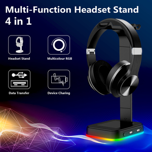 Soporte para auriculares Gamenote RGB y tira de alimentación 4 en 1 soporte para auriculares para juegos de escritorio con 2 puertos de carga USB y 2 tomas de corriente <span class=keywords><strong>Earph</strong></span> - Product Image 5