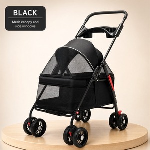 Poussette pliable pour animaux de compagnie avec porte-animaux amovible en alliage d'aluminium noir crème - Product Image 6
