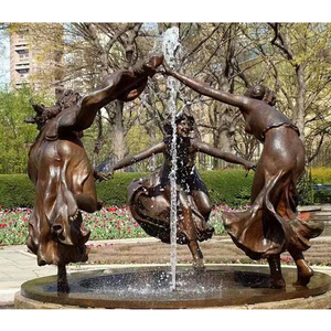 Venta al por mayor al aire libre jardín decoración cobre fundido bronce bailando mujer tocando estatuas bronce fuente de agua escultura