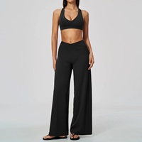 Nouvel Arrivage Ensemble de Yoga Halter pour Femme, Soutien-gorge de Sport et Pantalon Évasé Taille Croisée Effet Push-up Respirant pour l'Entraînement et les Activités Sportives