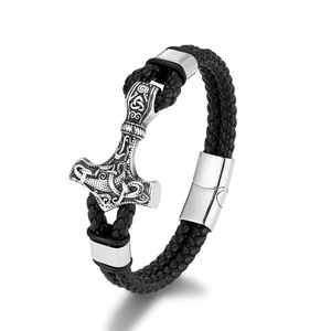 Vyking bracciale in acciaio inox per gli uomini Thor martello ciondolo gioielli chiusura magnetica cinturino in pelle Norse <span class=keywords><strong>mitologia</strong></span> intrecciata Design - Product Image 2
