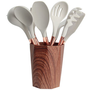 Ustensiles de cuisine en silicone, ensemble d'ustensiles de cuisine rose gold, outils de cuisson et de pâtisserie avec manche en bois - Product Image 6