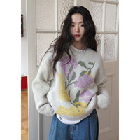 Pull en cachemire jacquard gris clair sur mesure, motif floral, coloris assortis, style décontracté et littéraire, chaud pour femme, idéal pour l'hiver