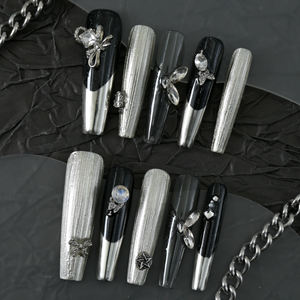 Uñas Postizas de Ataúd Medianas Hechas a Mano al por Mayor, 10 Piezas, Reutilizables, Cobertura Completa, Uñas Acrílicas Cortas Artificiales, Precio de Fábrica - Product Image 3