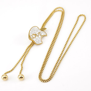 Zogxin Apple Pendant Necklace 18K Gold Plated Rhinestone Chain Long Jewelry For Women Party Fashion - Product Image 5