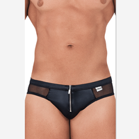 Doorzichtige Stof Op De Rug Lean Cut Bikini Korte Broek Voor Mannen Met Privélogo Ondergoed Heren Rits-Mesh Bikini