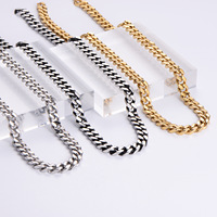 Chaîne cubaine en acier inoxydable poli anti-ternissement plaqué or 18 carats, collier gourmette Miami pour homme