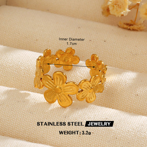 Ingrosso nuovo 2025 più recente anello in oro <span class=keywords><strong>18K</strong></span> placcato oro in acciaio inox fiore margherita anello aperto da dito donna anello di moda - Product Image 6